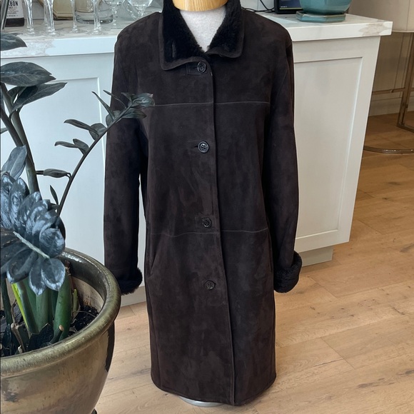 Danier Jackets & Blazers - Women's Danier Chocolate Brown Shearing full length below the knee button frCoat